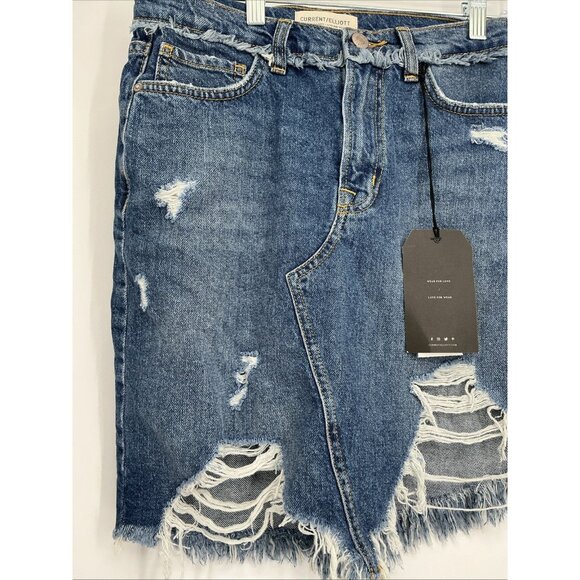 Current Elliot The Playmate In Color illusion Blue Distressed Denim Skirt Sz 25 - Picture 2 of 7